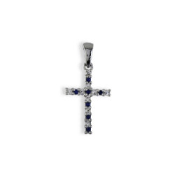 GOLD CROSS WITH 9 DIAMONDS AND 7 SAPPHIRES