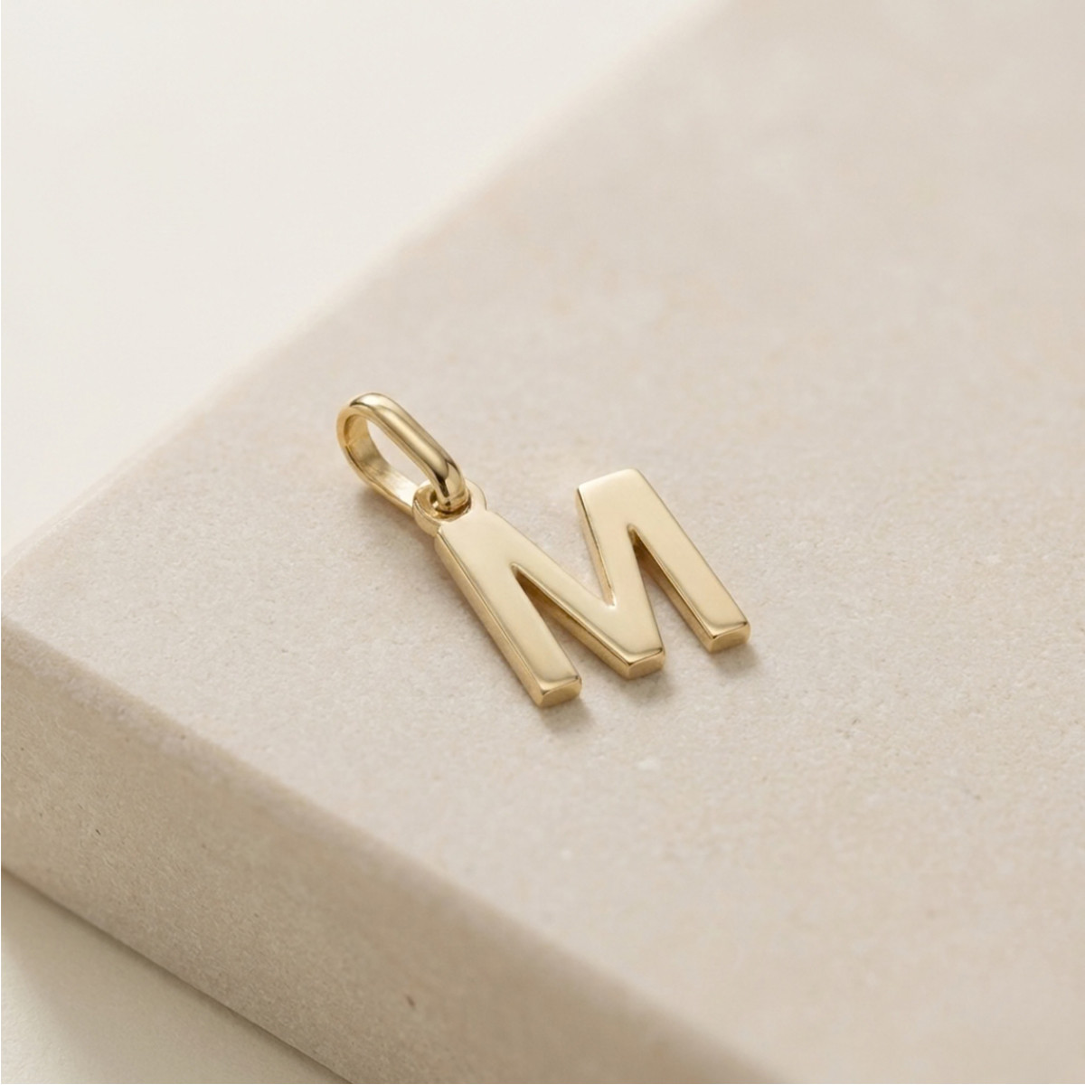 SMALL M INITIAL YELLOW GOLD PENDANT
