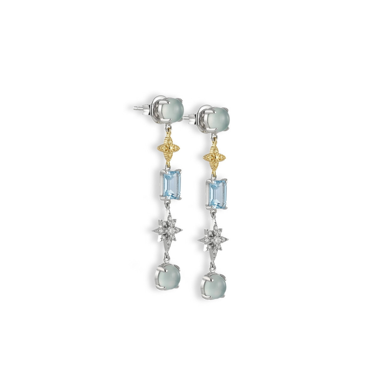 LONG SILVER EARRINGS WITH STONES