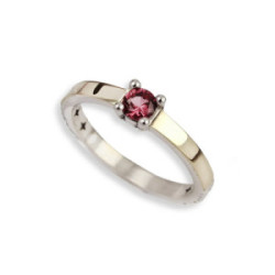 SILVER AND GOLD RING WITH RED SPINEL