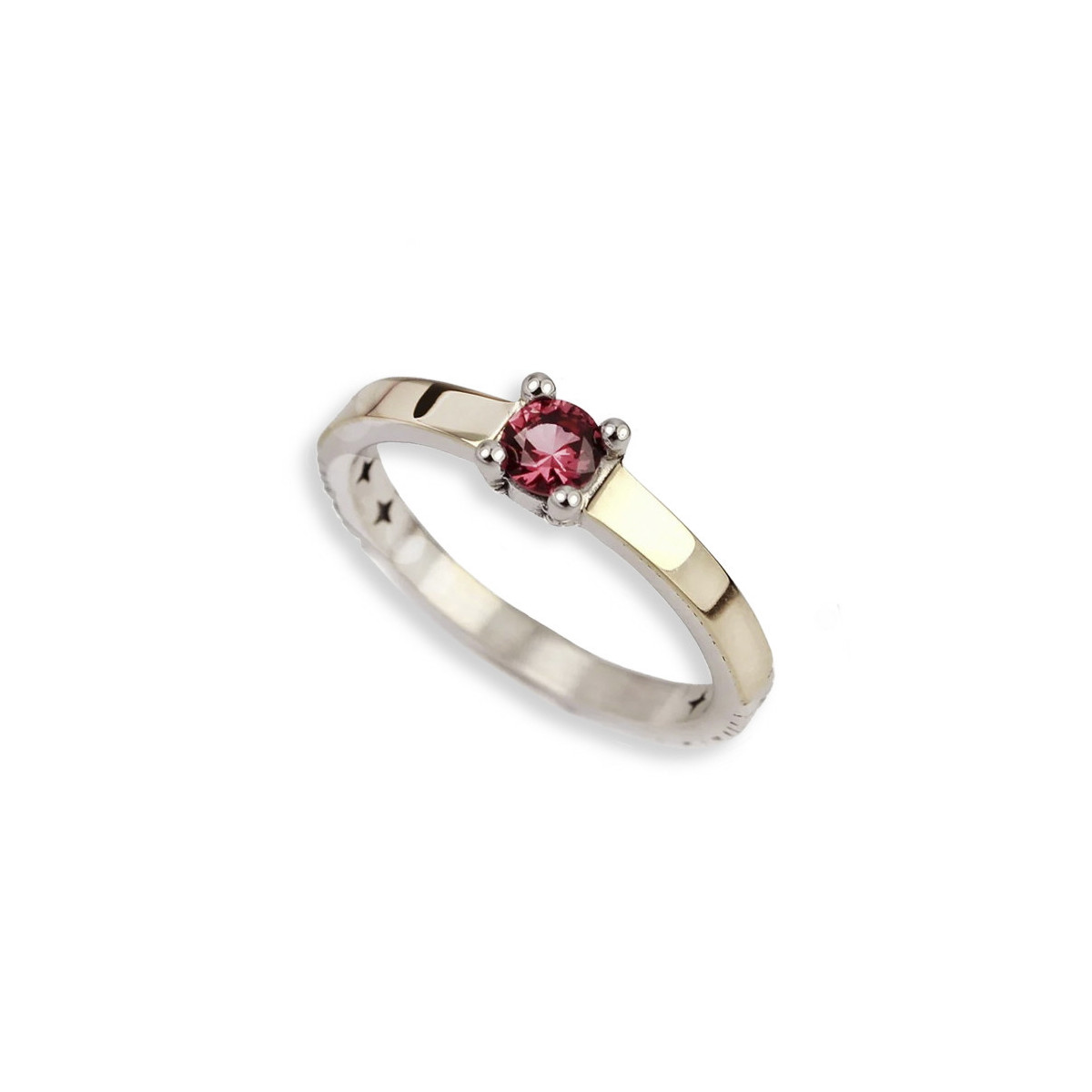 SILVER AND GOLD RING WITH RED SPINEL