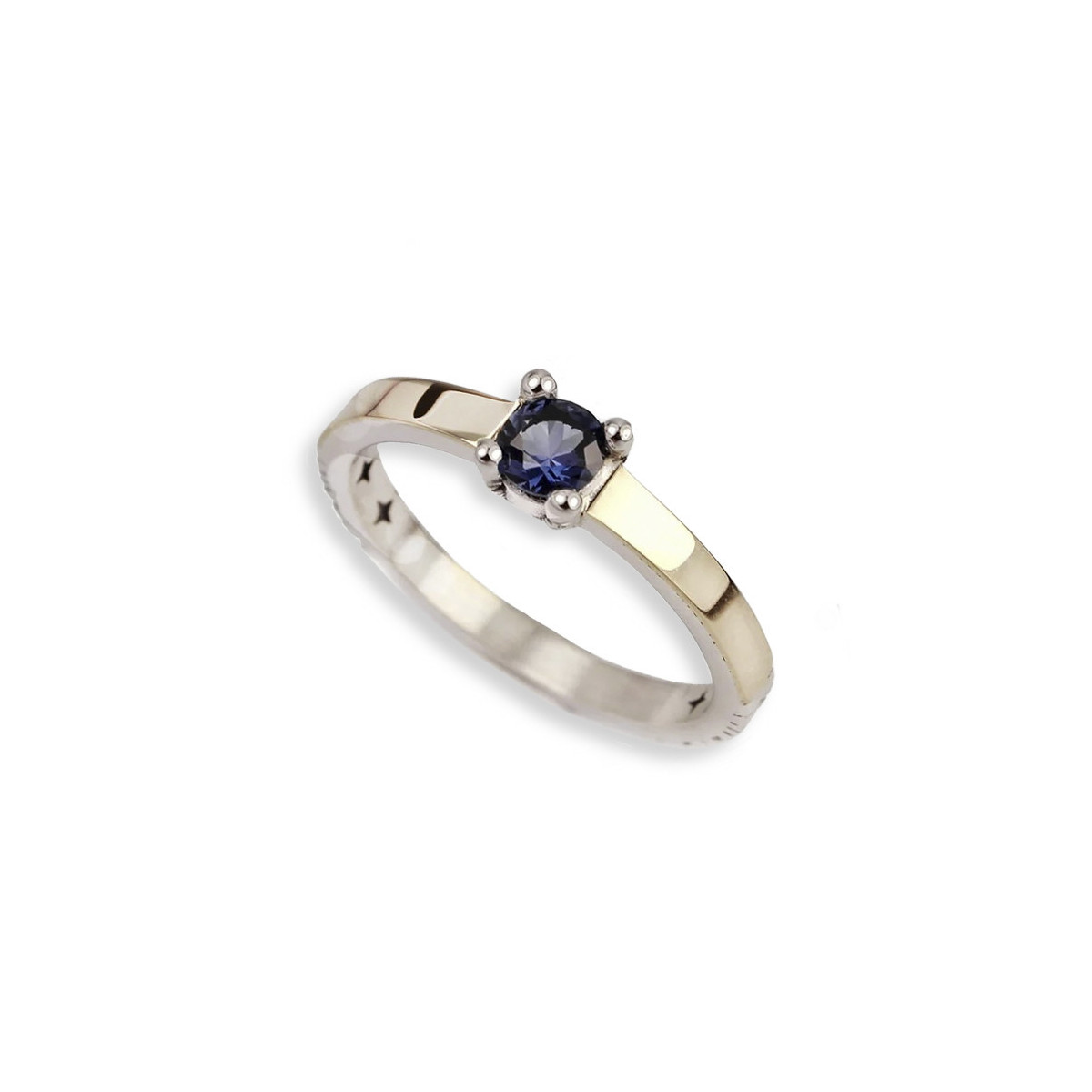 SILVER AND GOLD RING WITH BLUE SPINEL