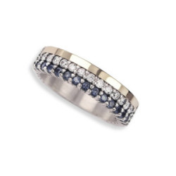 SILVER AND GOLD RING WITH BLUE SPINELS