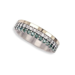 SILVER AND GOLD RING WITH GREEN SPINELS
