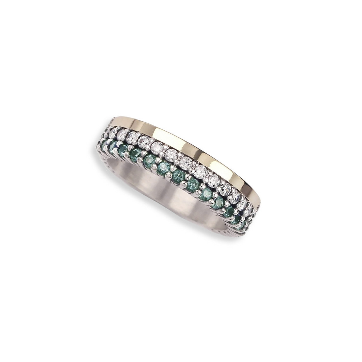 SILVER AND GOLD RING WITH GREEN SPINELS