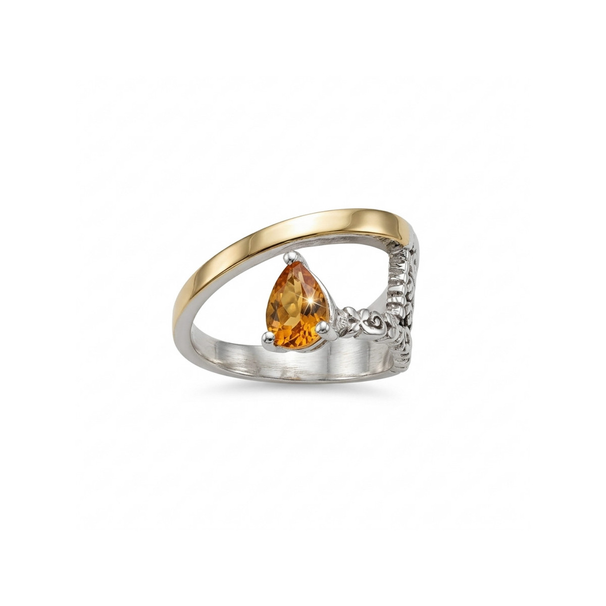 CROSSED RING WITH TEARDROP CITRINE QUARTZ