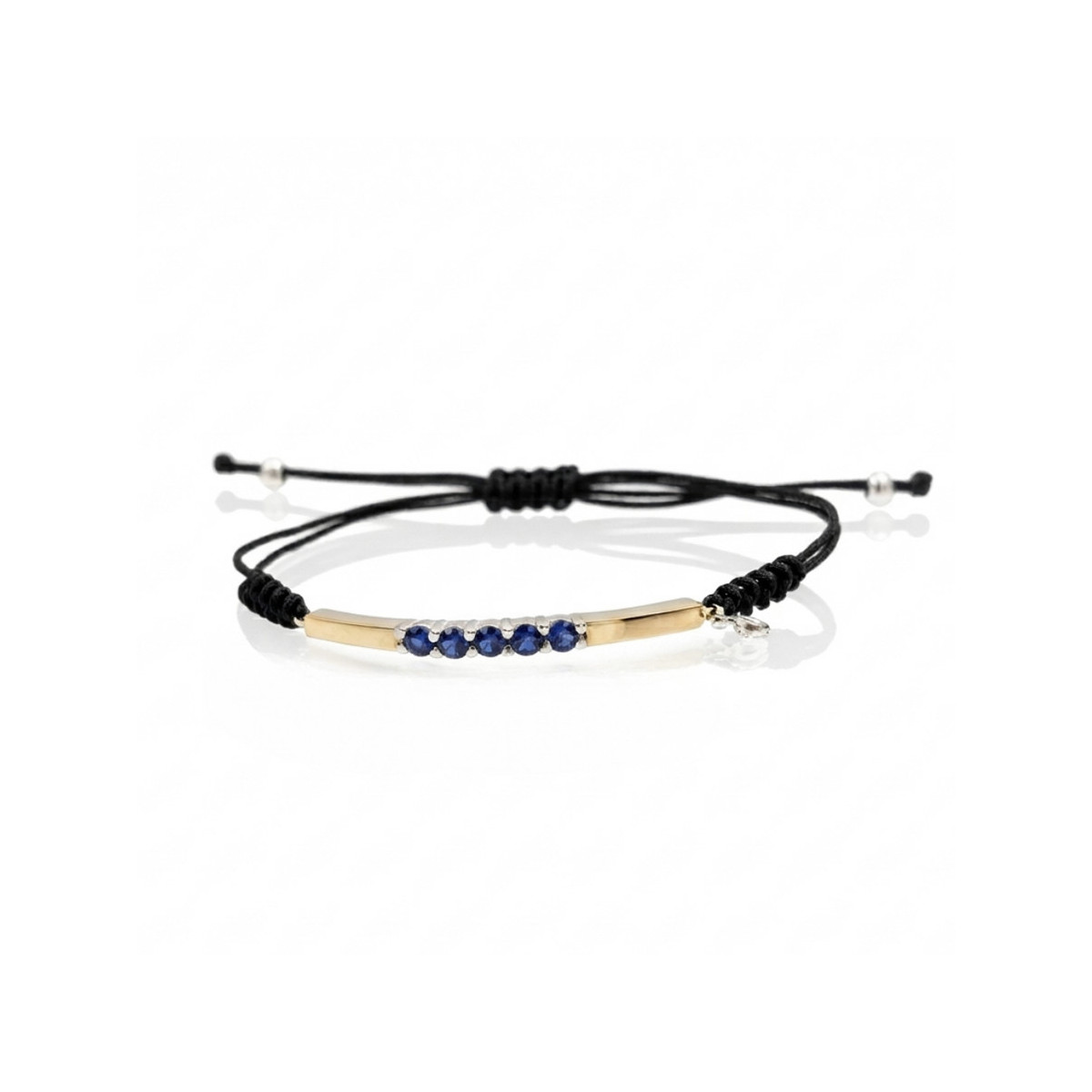 SILVER AND GOLD MACRAME BRACELET WITH BLUE STONES
