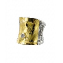 ANILLO PLATA Y ORO CON 4 DIAMANTES