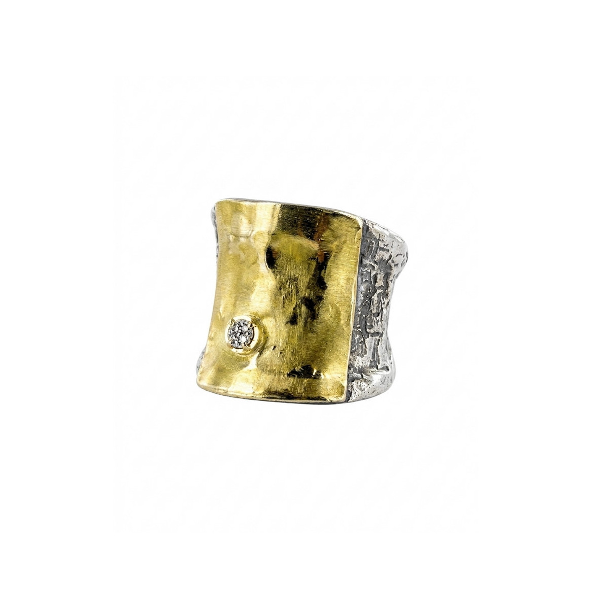 ANILLO PLATA Y ORO CON 4 DIAMANTES