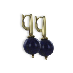GOLD EARRINGS WITH LAPISLAZULI BALL PENDANTS