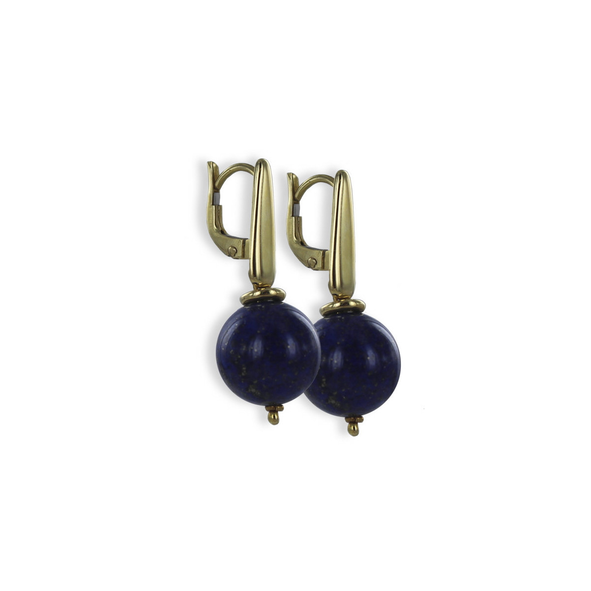 GOLD EARRINGS WITH LAPISLAZULI BALL PENDANTS